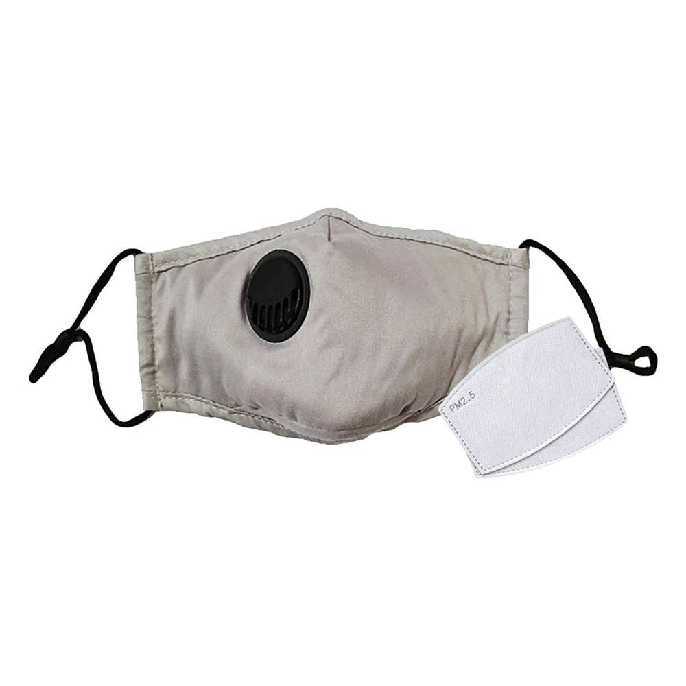 Face Mask w/ Valve&2 Filters - Grey: Activated Carbon Non-Woven Fabric, PM 2.5 Filter, Unisex, Outdoor Activities