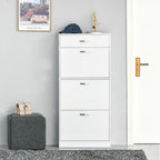 4 Drawer Shoe Cabinet with Flip Doors Shelves - 18 Pair Storage - White