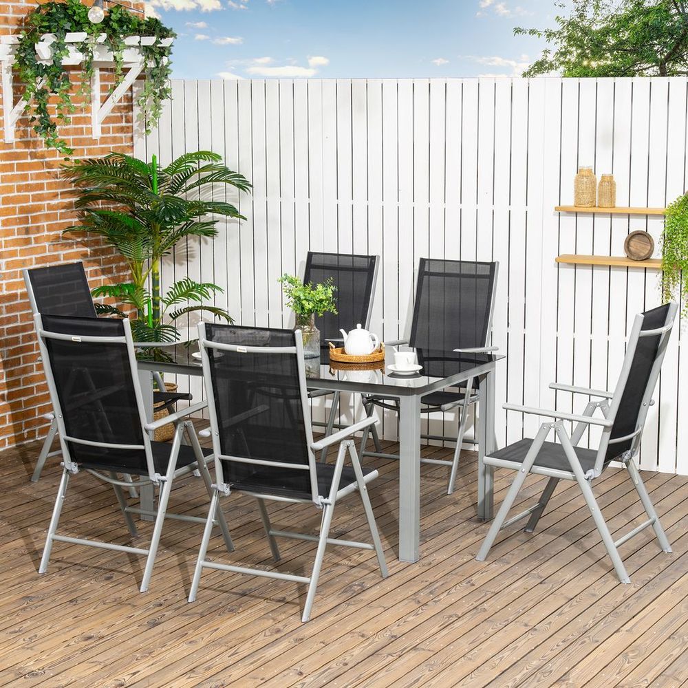 7pc Outdoor Dining Set - Folding Chairs, Aluminum Table - Patio Furniture