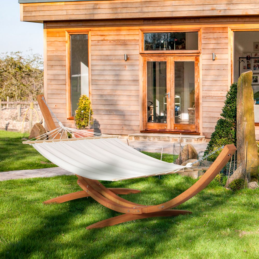 Outdoor Garden Hammock & Wooden Stand - Swing & Relax in Comfort with Sturdy White Bed