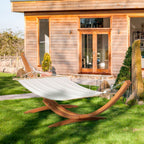 Outdoor Garden Hammock & Wooden Stand - Swing & Relax in Comfort with Sturdy White Bed
