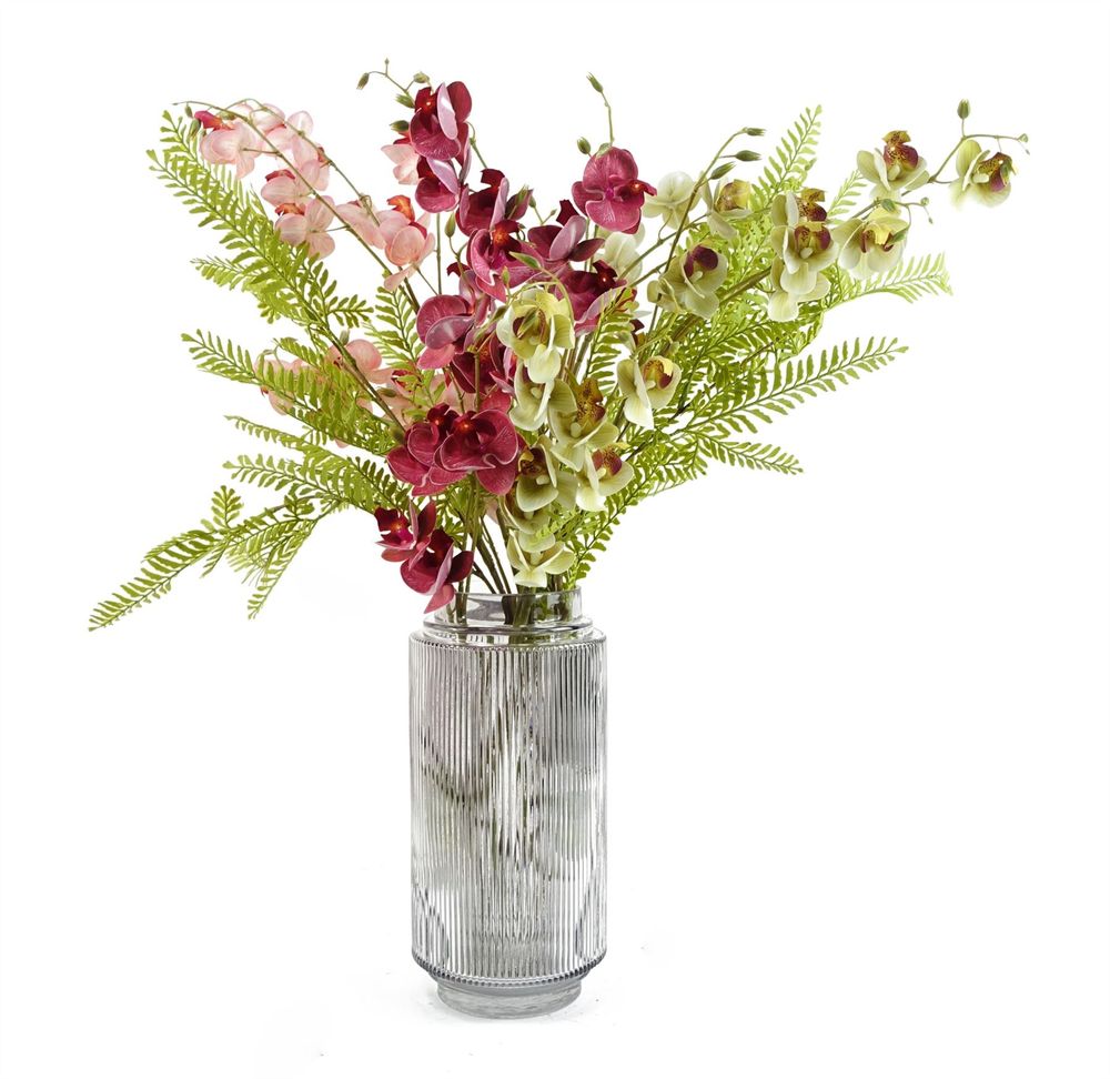 31cm Clear Ridged Glass Vase, Versatile & Elegant. for Real or Artificial Flowers. Hand-finished!
