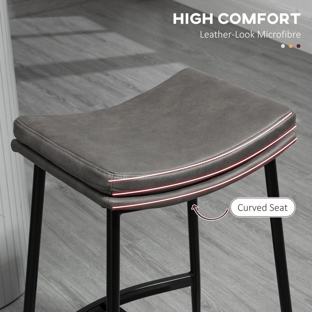 Upholstered Bar Stools Set of 2 - Curved Seat - Grey