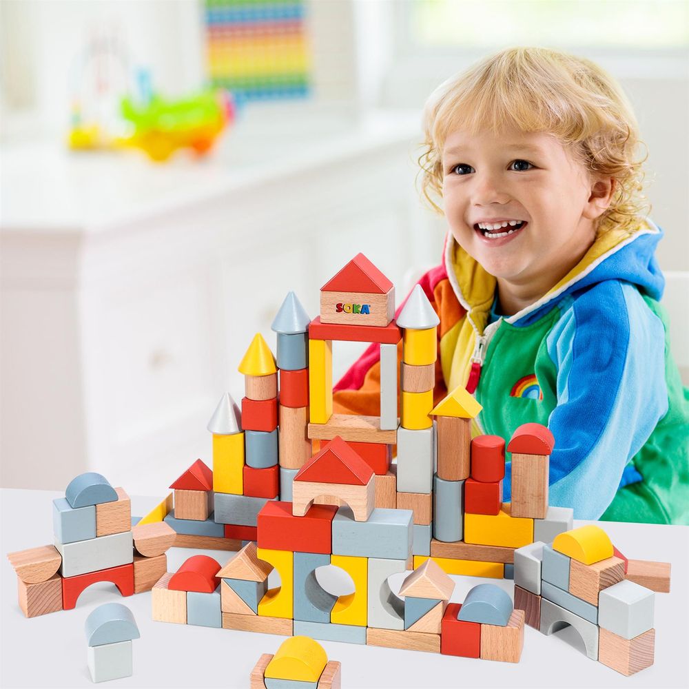 100pcs Wooden Blocks in New Color: Construction Toy for Creative Kids