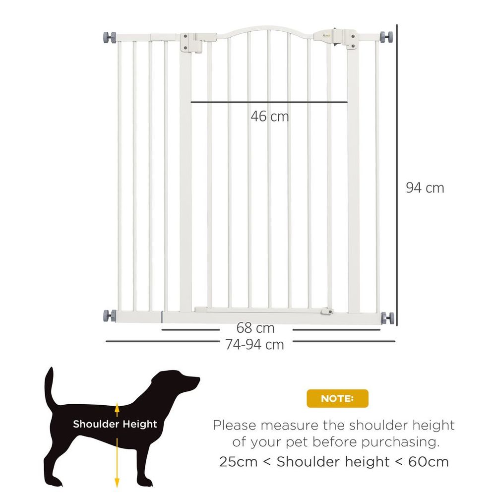 Adjustable Metal Pet Gate, Auto-Close Door - 74-94cm, White