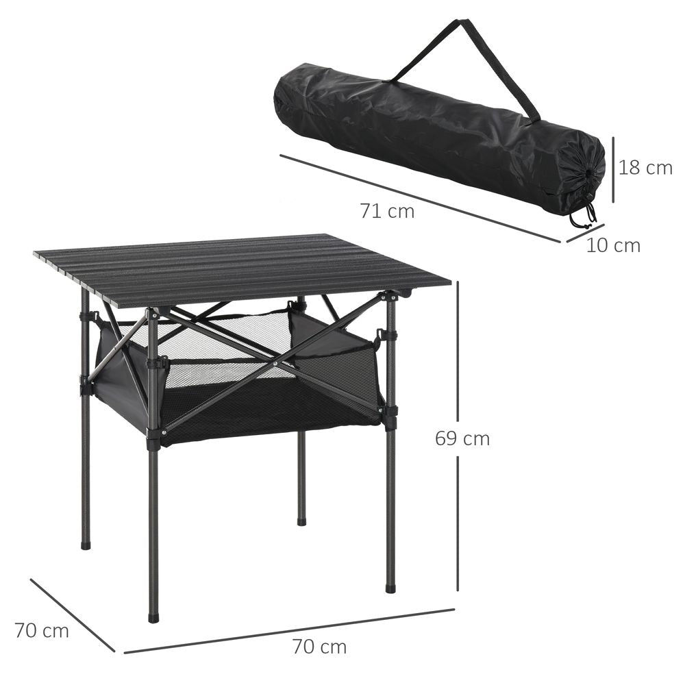 Portable Aluminum Camping Table with Roll-Top, Folding Design, Mesh Bag - Easy to Carry