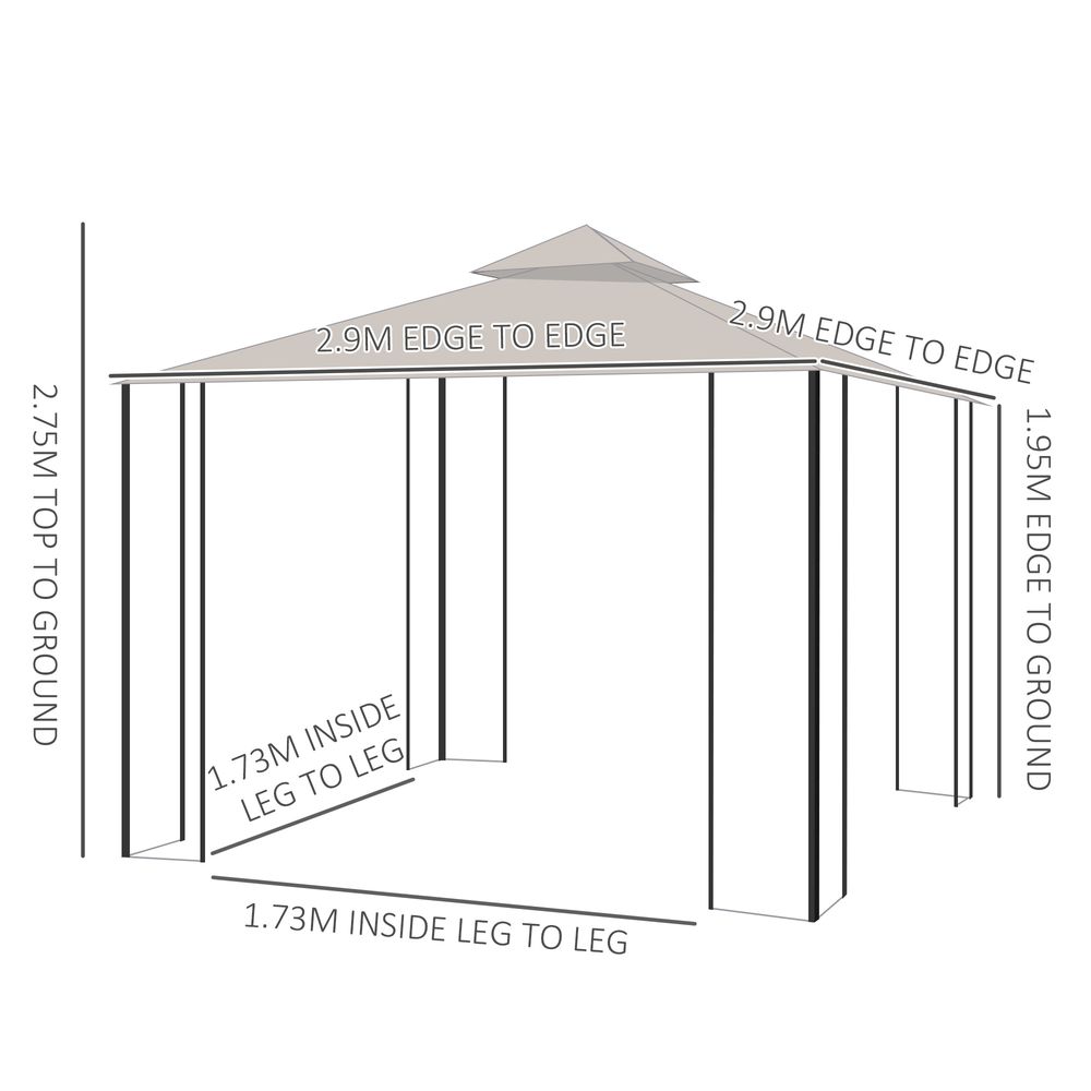 Metal Gazebo Beige - Waterproof & UV Resistant - 3m x 3m - With Sides