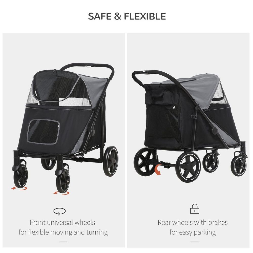 Foldable Dog Carriage w/ Universal Wheels - Black
