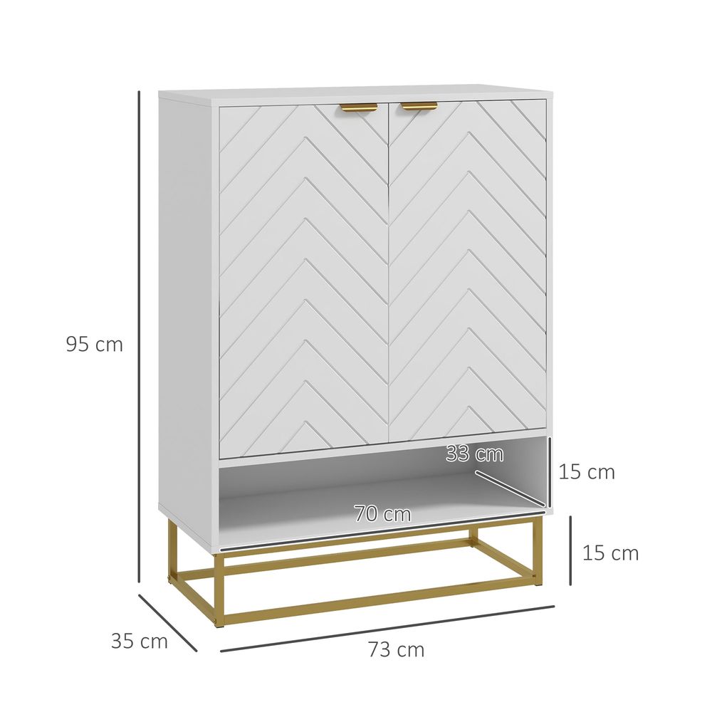 Shoe Cabinet with 2 Chevron Doors, Adjustable Shelf for 12 Pairs