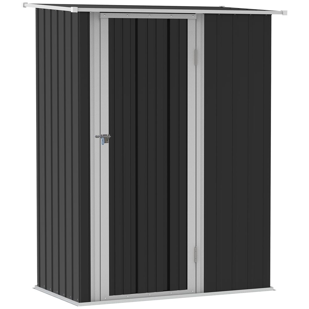 Grey Garden Storage Shed - Lockable Door - Sloped Roof - 142x84x189cm