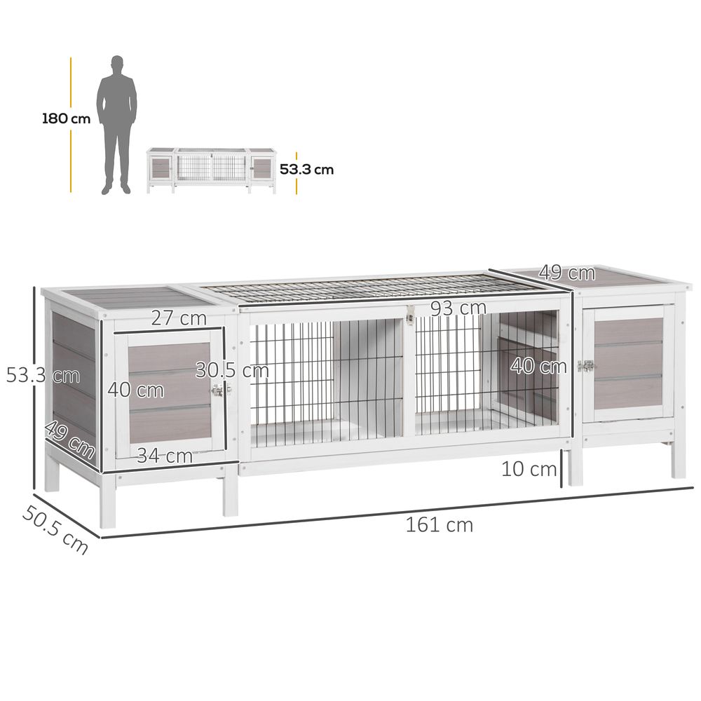 IE Located Wooden Rabbit Hutch Guinea Cage Separable Bunny Run Small Bunny House w/Slide Out Tray - Grey