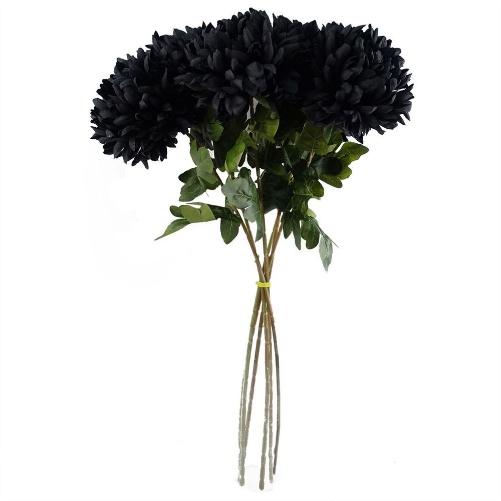 6x Black XL Chrysanthemum - Silk Petals - 75cm