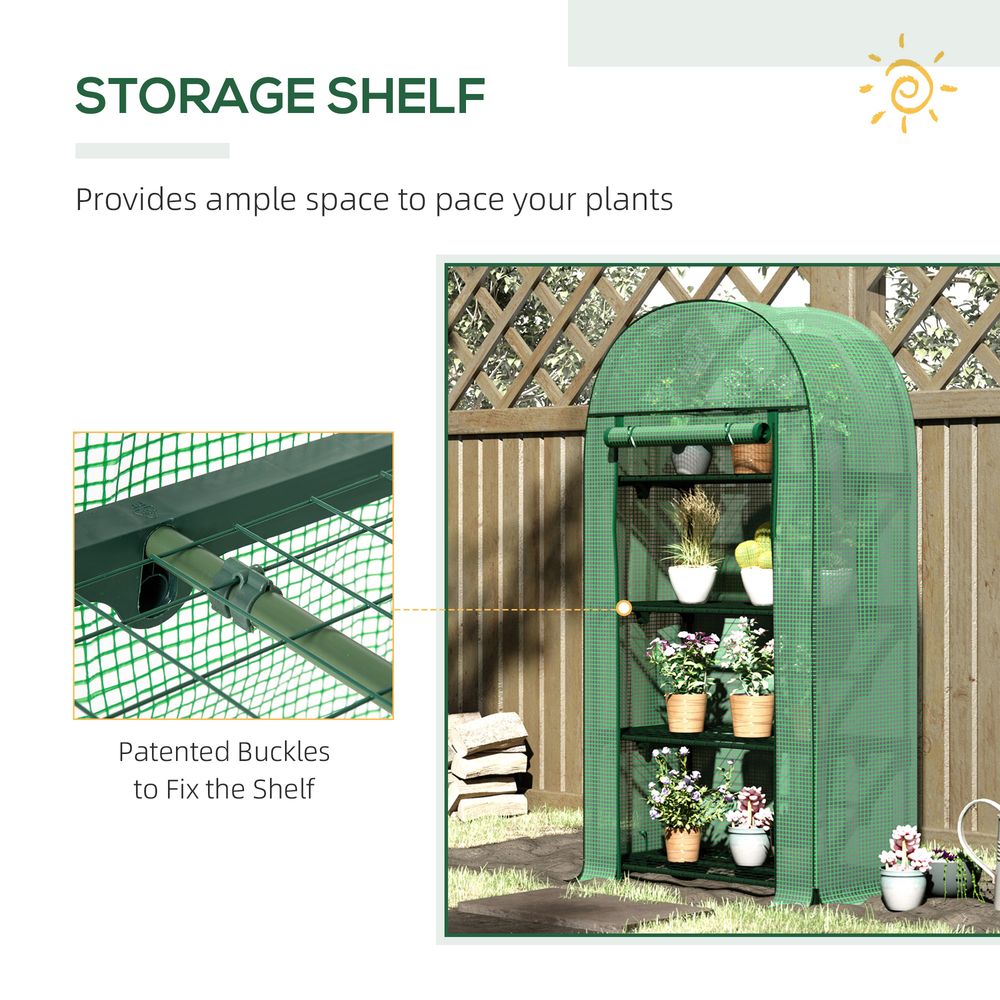 Portable Mini Greenhouse: 80x49x160cm, Steel Frame, PE Cover, Roll-Up Zip Door, Green