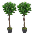 90cm Pair of Artificial Bay Topiary Ball Trees, Green Twist