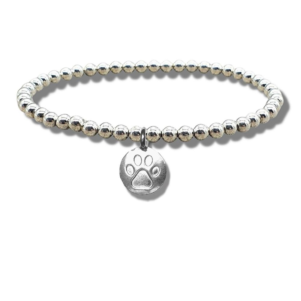 Paw Print Silver Beaded Bracelet - Gift for Dog and Cat Lovers!