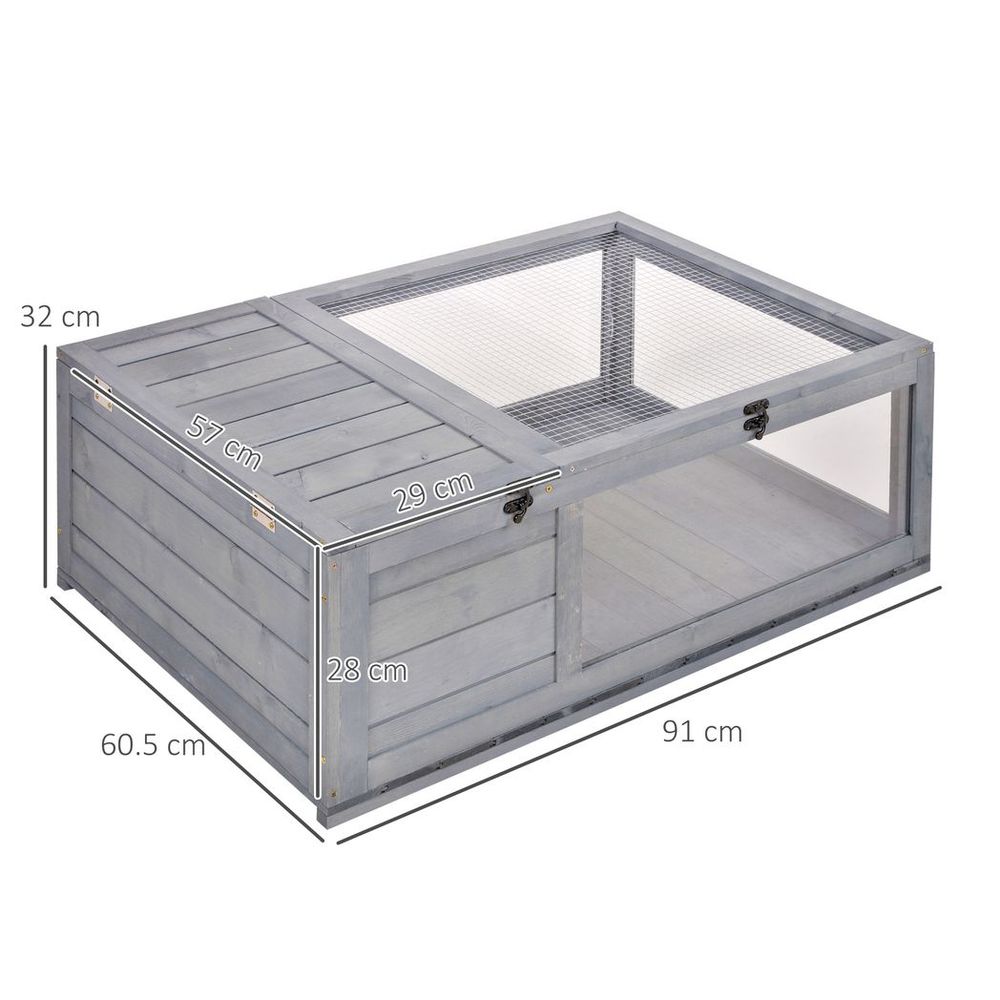 Tortoise House with Mesh Roof - Small Reptile Wooden Grey House