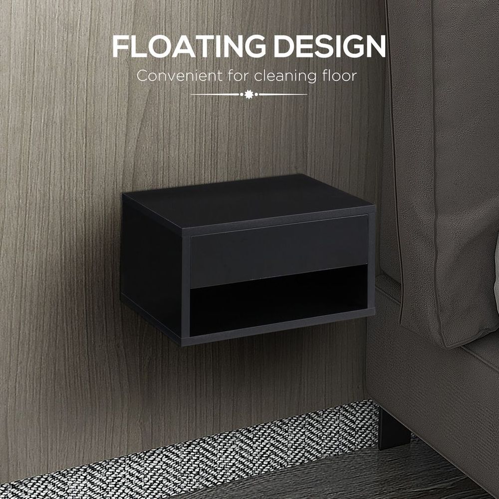 Wall-Mounted Nightstand Set - 2x Drawer, Black - Reliable Quality
