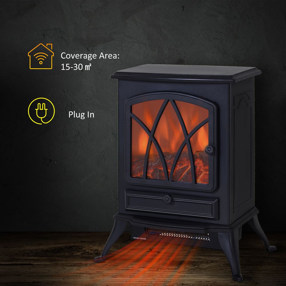 Electric Fireplace Stove - Flame Effect, 1850W, Black