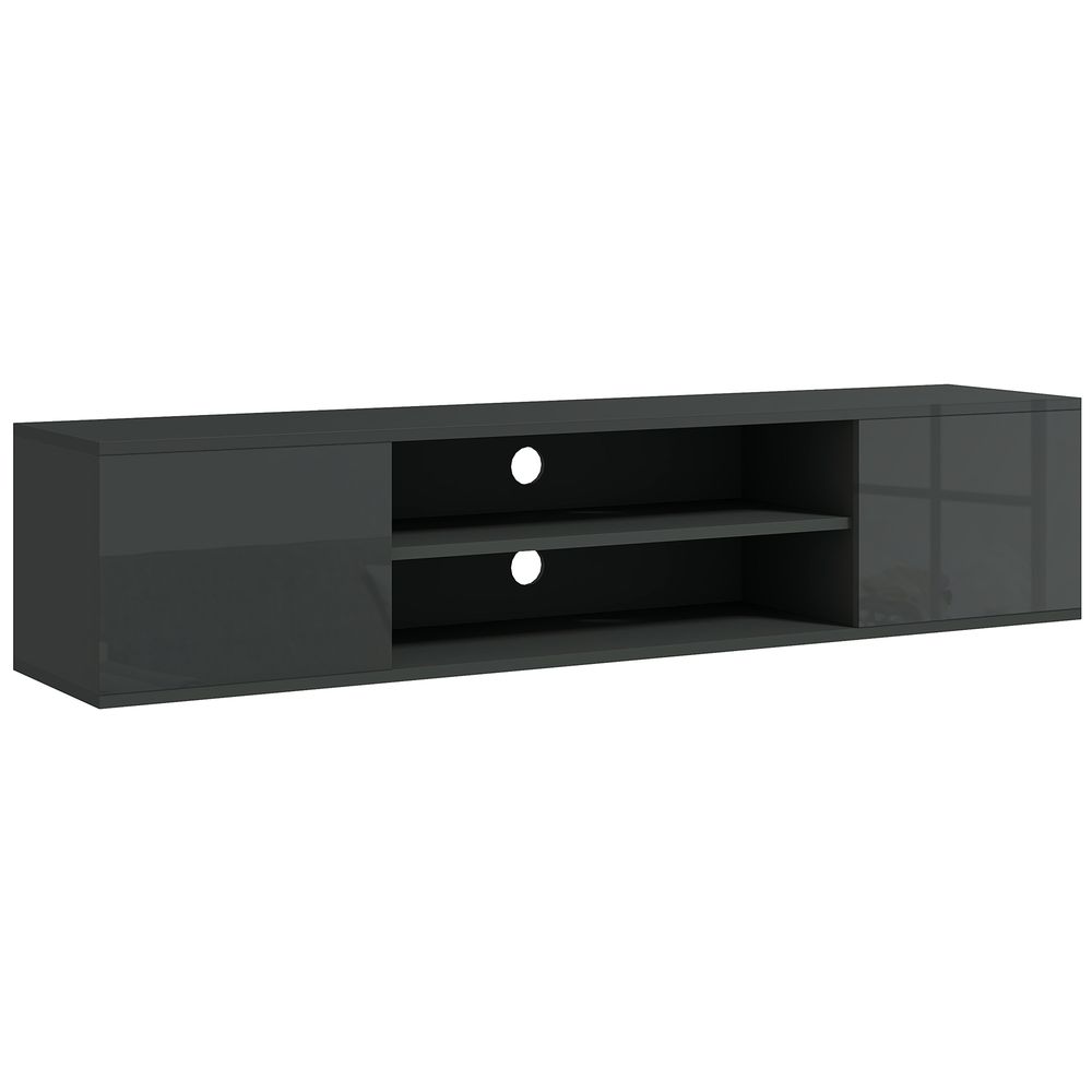 Floating TV Unit for 60" TVs W/ Shelves and Cabinets, Grey