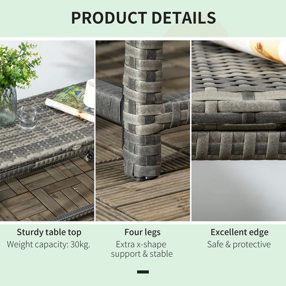 Grey Outdoor Coffee Table - Durable Rattan Top, Sturdy Steel Frame, Spacious Design, Easy Assembly