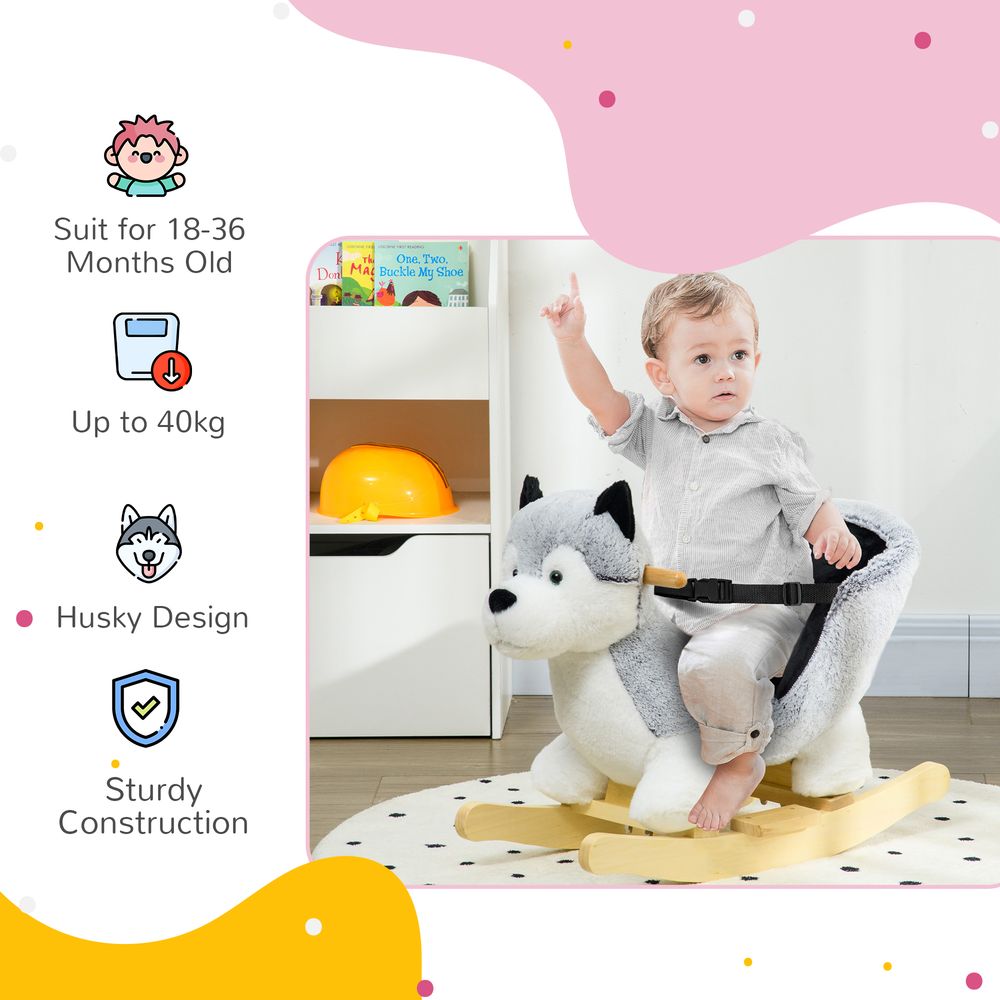 Husky-Shaped Baby Rocking Horse with Seatbelt, for Ages 18-36 Months