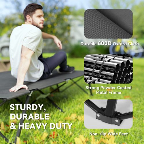 Double Camping Folding Cot Portable Sleeping Bed, Charcoal Grey