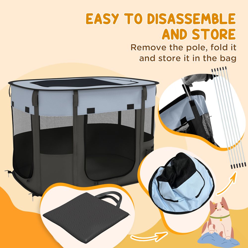 Portable Dog Pen - Puppies, Rabbits, Kittens, Guinea - Grey