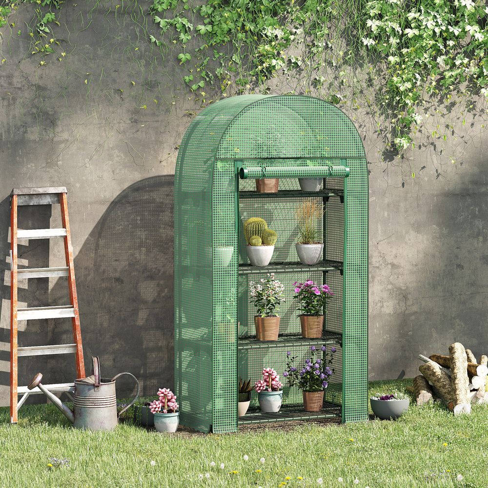 Portable Mini Greenhouse: 80x49x160cm, Steel Frame, PE Cover, Roll-Up Zip Door, Green
