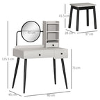 Grey Dressing Table Set: 3 Drawers, Storage Shelves & Stool - Stylish
