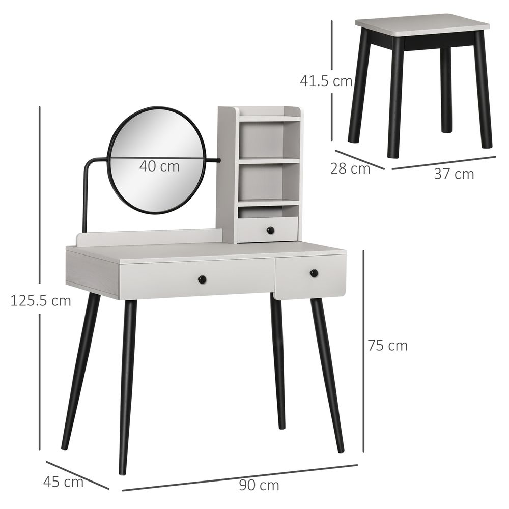 Grey Dressing Table Set: 3 Drawers, Storage Shelves & Stool - Stylish