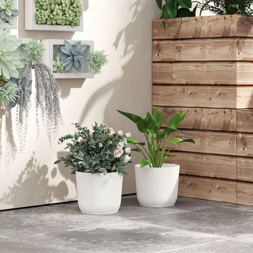 Set of 2 Round Plant Pots Outdoor 22cm for Garden, White