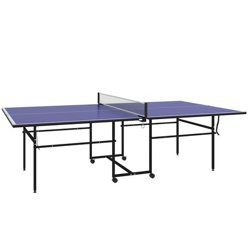 9FT Folding Table Tennis Table w/ 4 Wheels, for Indoors, Blue