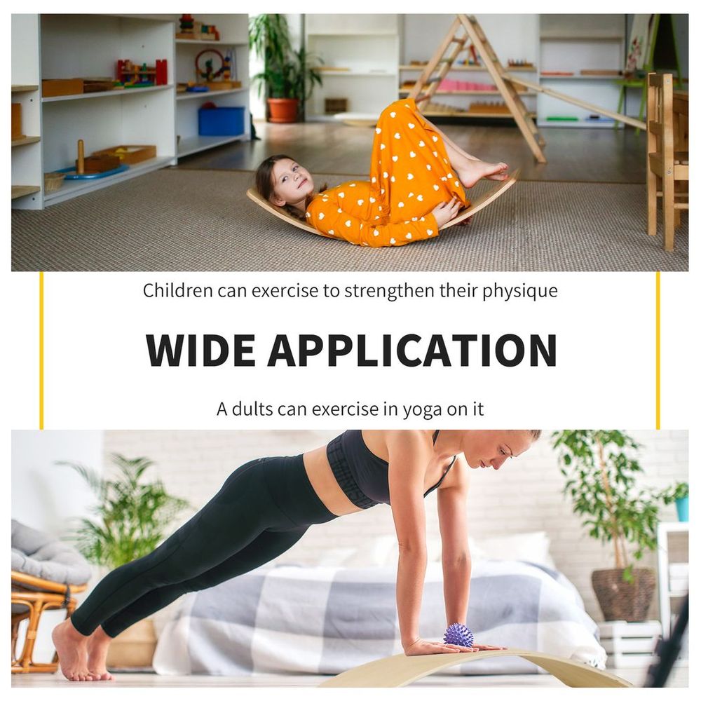 Wood Wobble Board - Baby & Adult Rocker Balance Board with Ropes