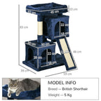 Luxury Cat Tree - Rest, Play, Scratch, & Sleep - 2 Houses, Perch, Scratching Post - Navy Blue