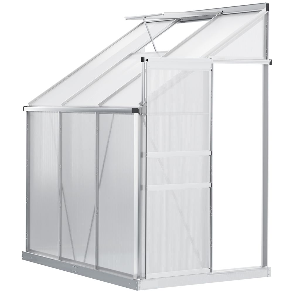 6 x 4ft Polycarbonate Greenhouse Aluminum Roof Vent, Rain Gutter Sliding Door