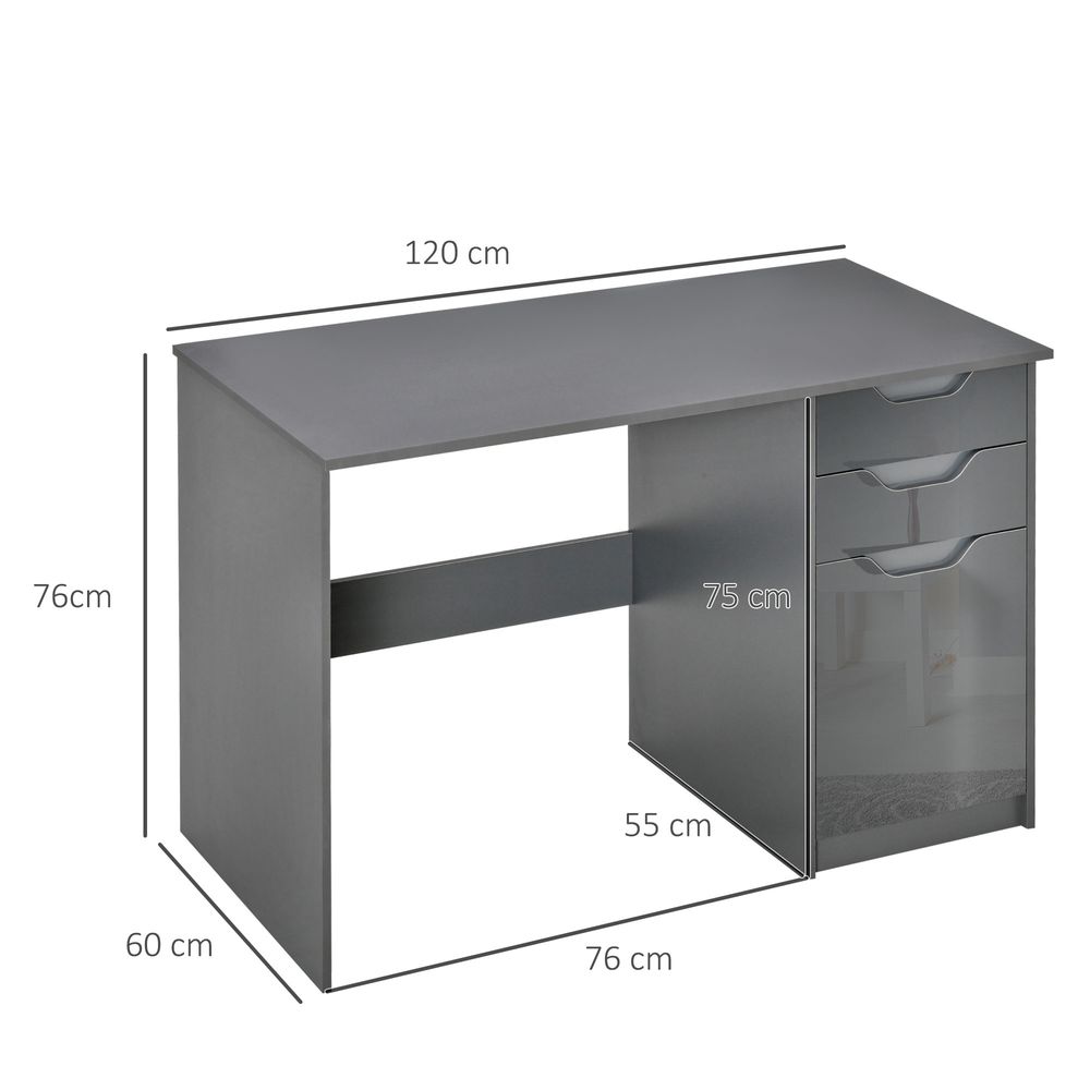 Grey Computer Desk: Workstation with Drawers - Efficient