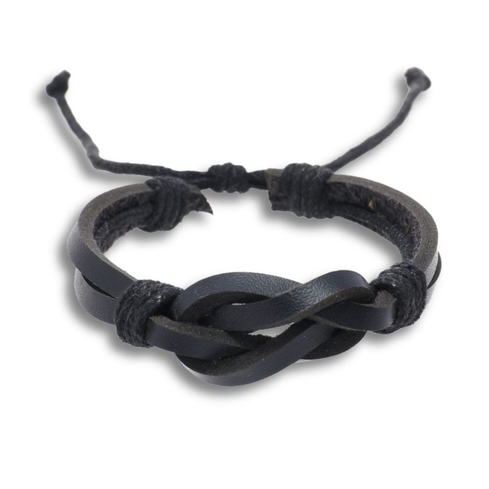 Black Leather Retro Knot Bracelet - Ideal Birthday or Christmas Gift