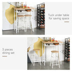 3Pc Bar Height Dining Set: White Oak; 3-Piece Kitchen Furniture for Small Spaces; Steel Frame; MDF Tops