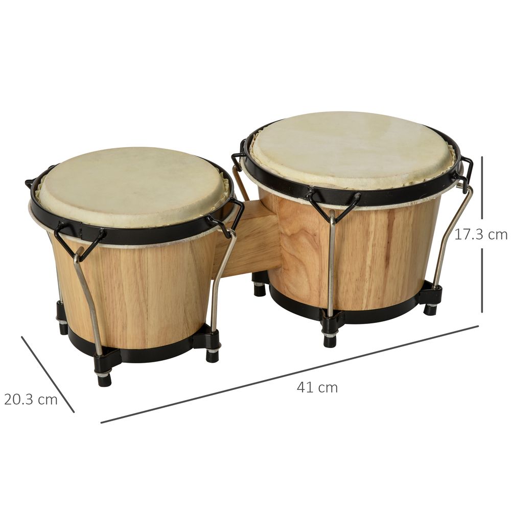 Wooden Bongo Drums, Φ20cm & Φ18cm Bongs w/Drum Head, Percussion Instrument, Drums, Tuning Wrench For Adults Beginners