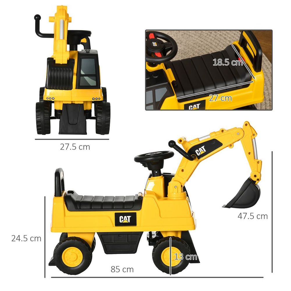 CAT Ride-On Digger w/ Controllable Shovel - Ages 1-3 - Safe & Storage Compartment