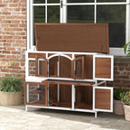 Two-Tier Wooden Rabbit Hutch w/ Openable Roof, Slide-Out Tray, Ramp