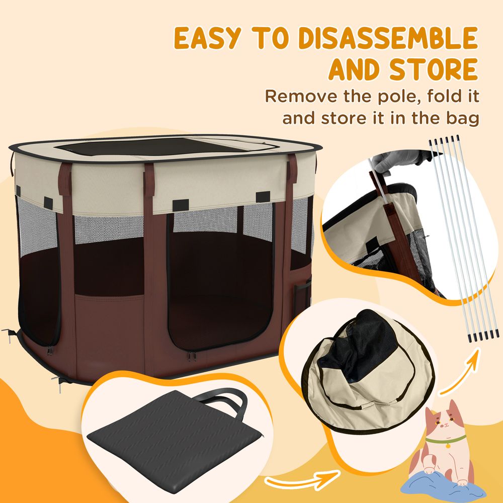 Portable Dog Pen for Puppies, Rabbits, Kittens, Guinea - Brown