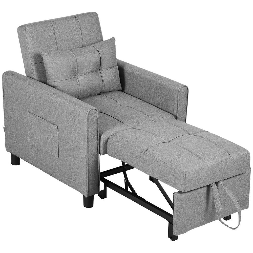 Pull Out Chair Bed, Sleeper Chair with Pillow, Side Pockets, Light Grey - Comfortable, Convenient, Space-Saving