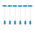 6 Pack Industrial Pendant Light Fitting, Lampshade Addable E27 Lamp Blue Holder Fitting Set With PVC Cable