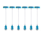 6 Pack Industrial Pendant Light Fitting, Lampshade Addable E27 Lamp Blue Holder Fitting Set With PVC Cable