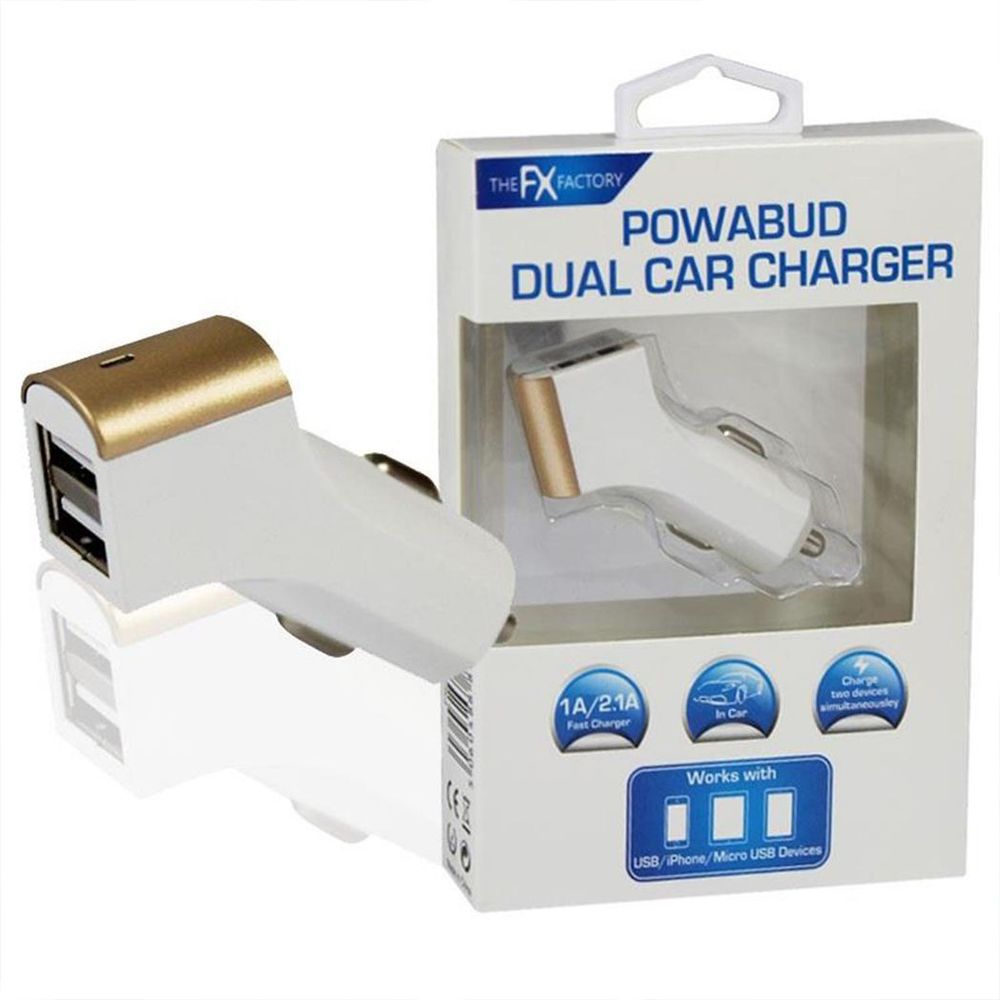 FX Twin Socket USB 2.1A Car Charger, Gold
