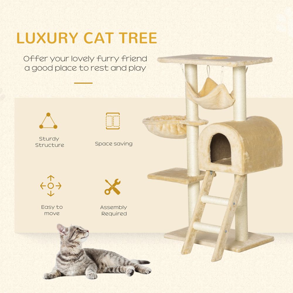 Cat Tree - Sisal Scratching Post, Plush Hammock, Cozy House