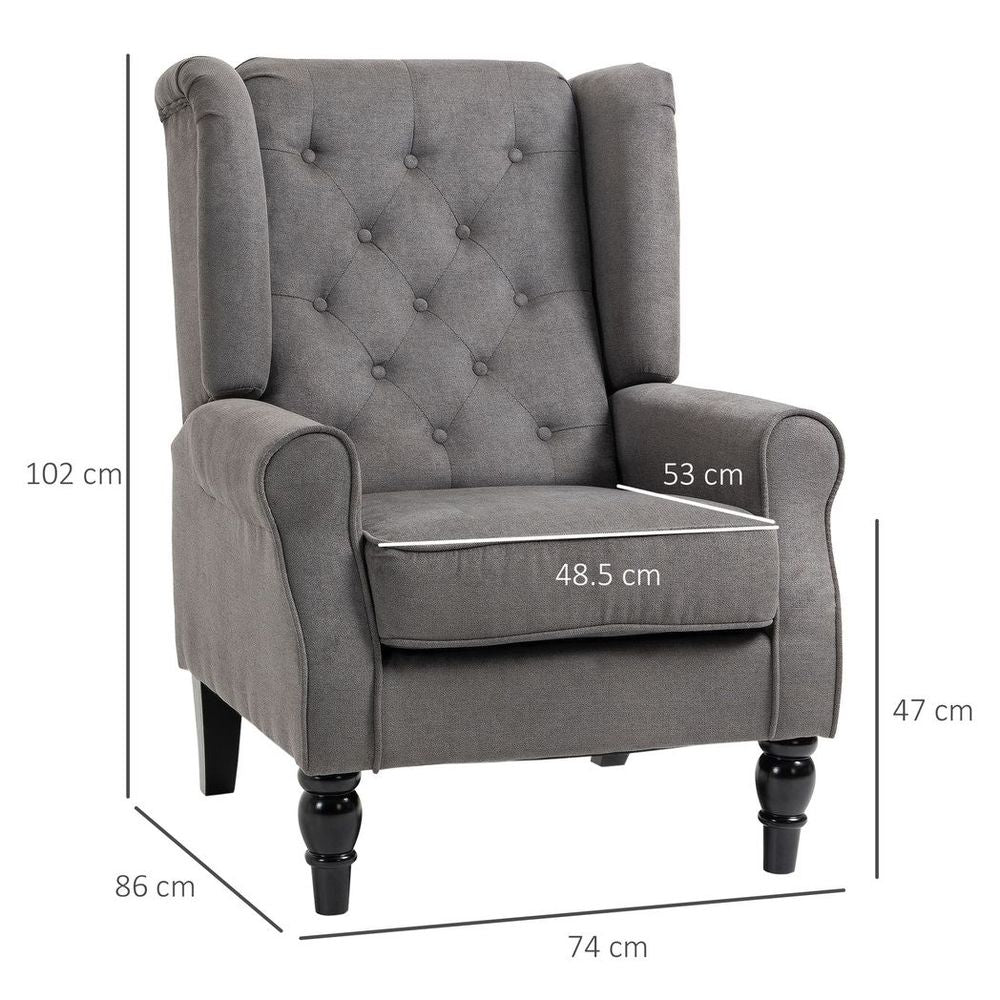 Wood Frame Accent Armchair - Retro Tufted Club Chair - Dark Grey Fabric - Home Furniture