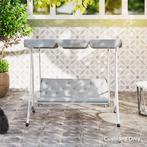 3 Seater Garden Bench Cushion Outdoor Seat Pad w/ Ties Light Grey