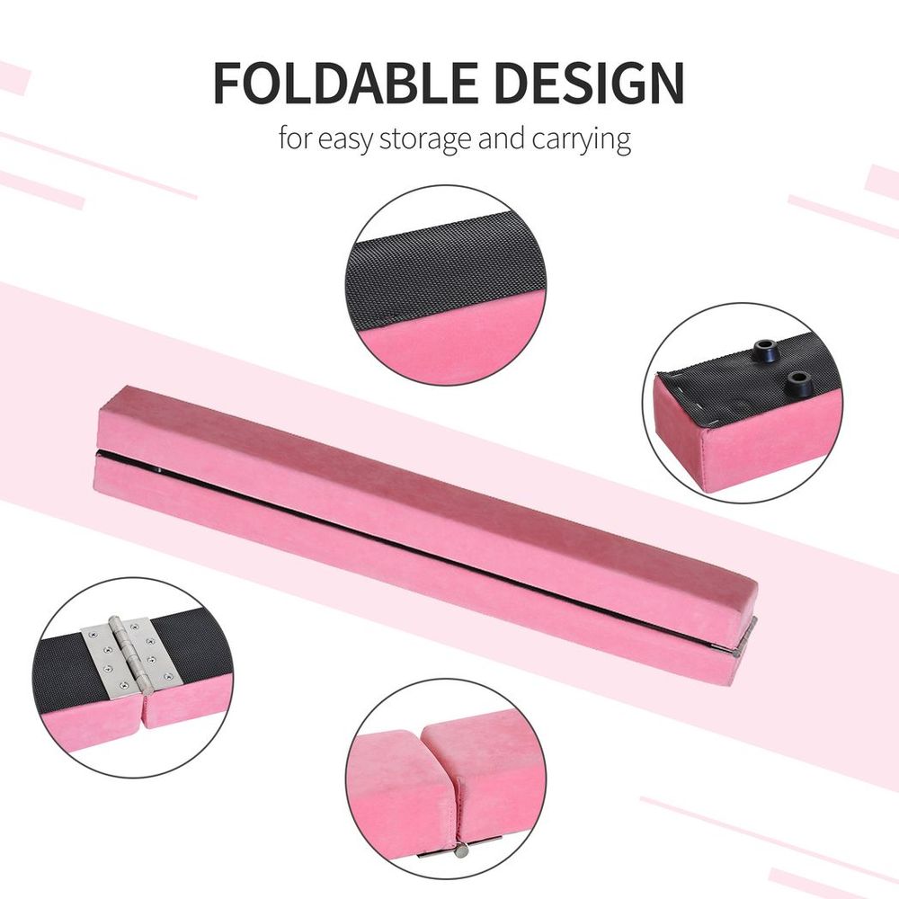 Balance Beam Trainer: Foldable, Pink Suede Gymnastics Equipment for Home., versatile, and safe